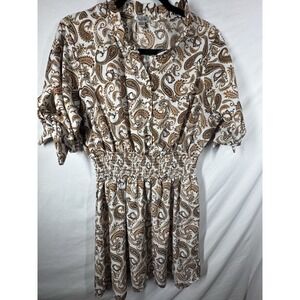 Justify Paisley Dress XL Women's Boho Smocked Front Tie XL